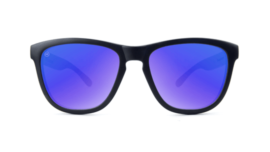 Premiums Sunglasses with Matte Black Frames and Blue Moonshine Mirrored Lenses, Front