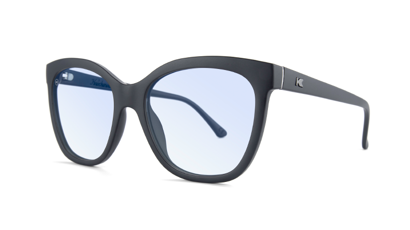 Sunglasses with Matte Black Frames and Clear Blue Light Blocking Lenses, Threequarter