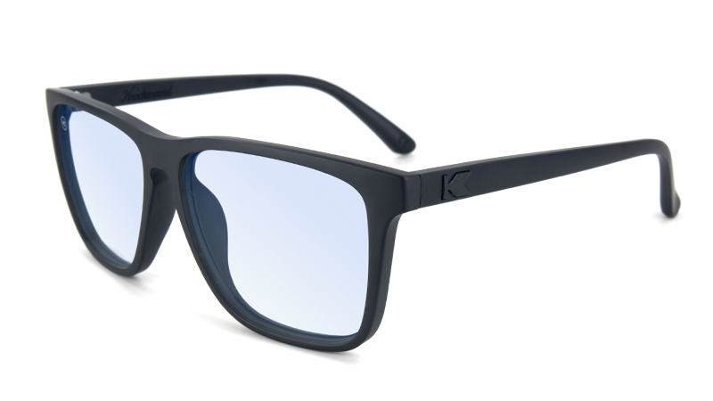 Sunglasses with Matte Black Frames and Clear Blue Light Blocking Lenses, Flyover