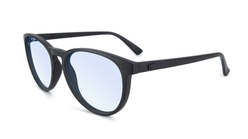 Sunglasses with Matte Black Frames and Clear Blue Light Blocking Lenses, Flyover