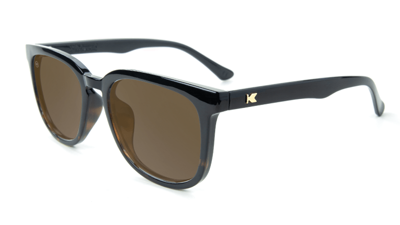Sunglasses with Glossy Black Tortoise Shell Fade and Polarized Amber Lenses, Flyover