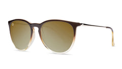 Sunglasses with Brown Frames and Polarized Gold Lenses, Threequarter