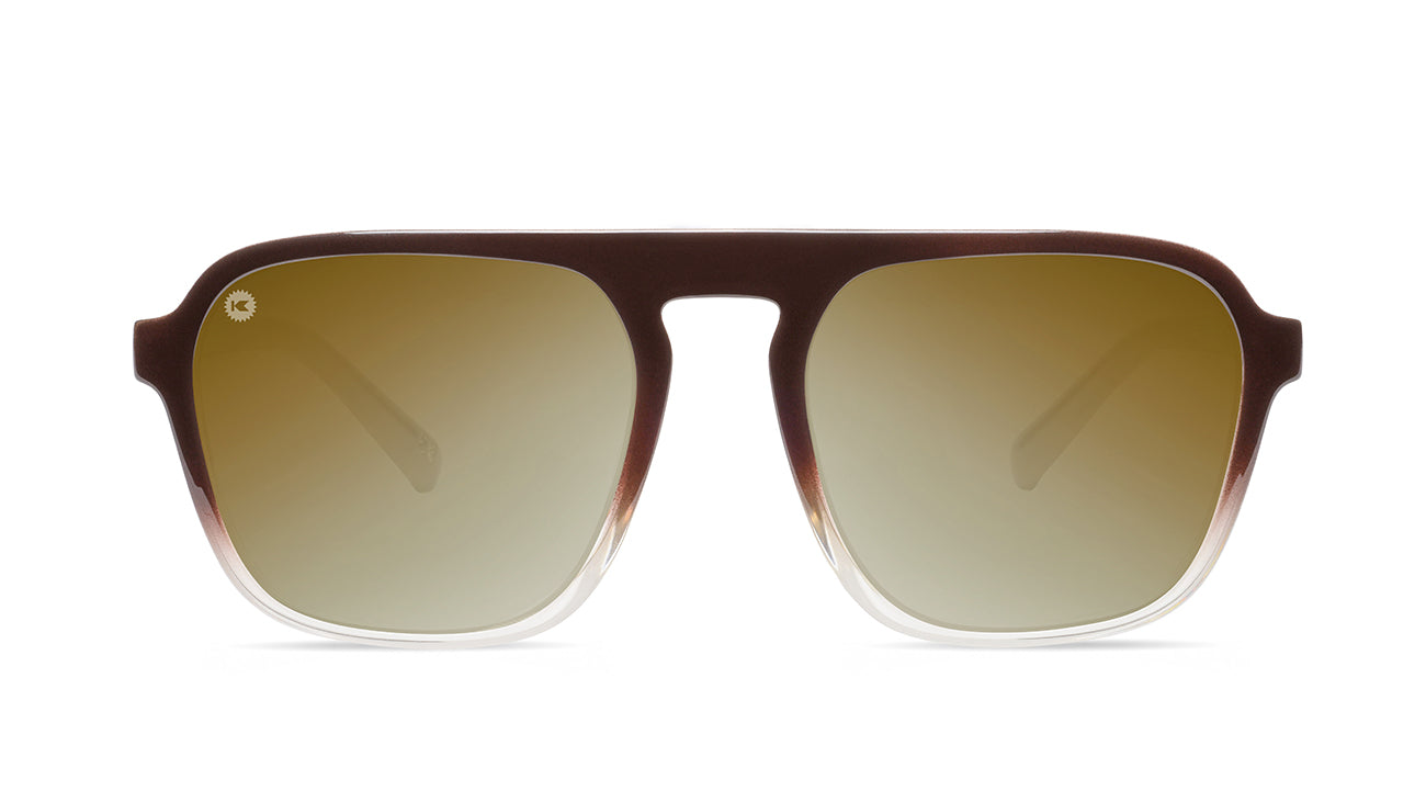 Sunglasses with Brown Frames and Polarized Gold Lenses, Front