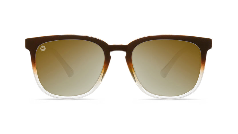 Sunglasses with Brown Frames and Polarized Gold Lenses, Front