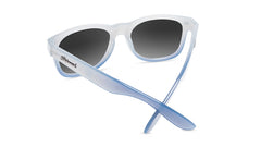 Sunglasses with Glossy Grey and Blue Frames and Polarized Silver Smoke Lenses, Back