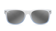Sunglasses with Glossy Grey and Blue Frames and Polarized Silver Smoke Lenses, Front