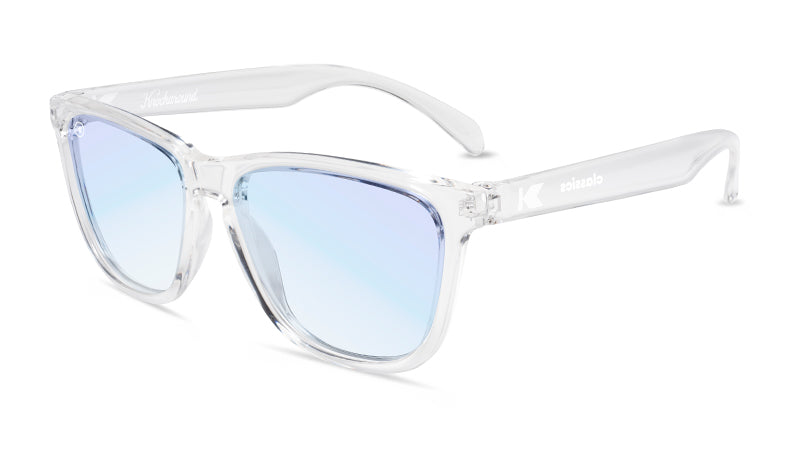 Sunglasses with Clear Frames and Clear Blue Light Blockers, Flyover