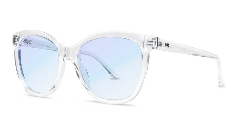 Sunglasses with Clear Frames and Clear Blue Light Blocking Lenses, Threequarter