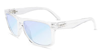 Sunglasses with Clear Frames and Clear Blue Light Blocking Lenses, Flyover