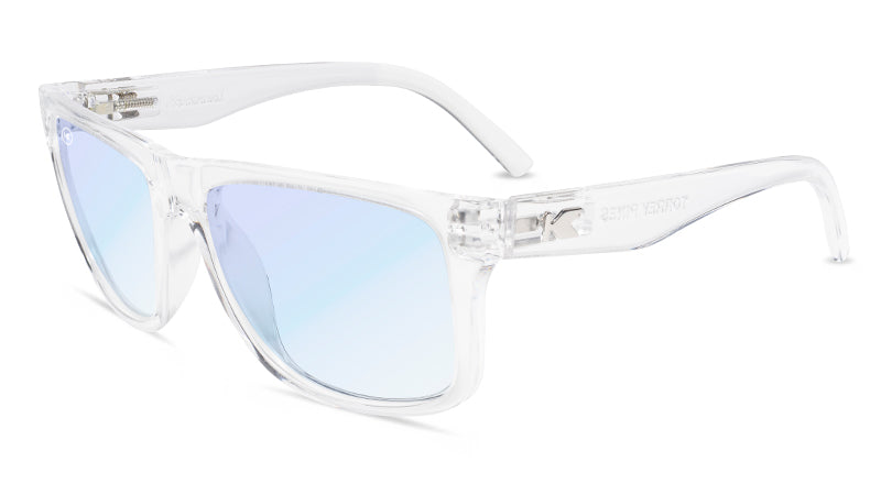 Sunglasses with Clear Frames and Clear Blue Light Blocking Lenses, Flyover