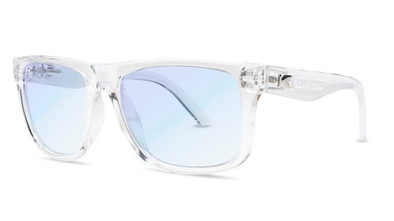 Sunglasses with Clear Frames and Clear Blue Light Blocking Lenses, Threequarter