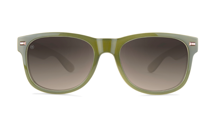 Sunglasses with Dark Green and Dessert Sand Frames with Polarized Amber Gradient Lenses, Front