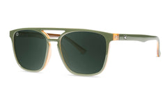 Sunglasses with Coyote Calls Frames and Polarized Aviator Green Lenses, Threequarter