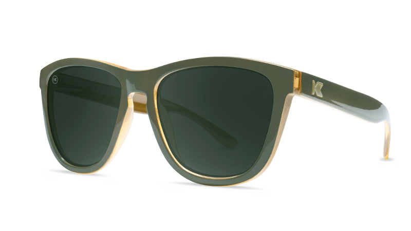 Sunglasses with Glossy Green Frames and Polarized Green Lenses, Threequarter