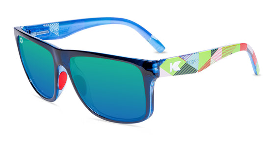Sunglasses with Cubic Pattern Frames and Polarized Green Lenses, Flyover