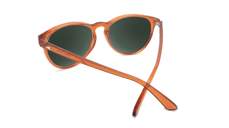 Sunglasses with Orange Frames and Polarized Aviator Green Lenses, Back