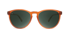 Sunglasses with Orange Frames and Polarized Aviator Green Lenses, Front