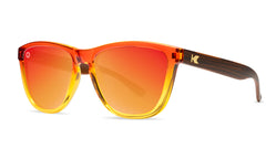 Sunglasses with Firewood Frames and Polarized Red Sunset Lenses, Threequarter