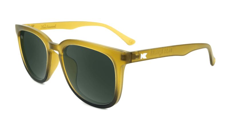 Sunglasses with Frosted Amber Fade Frames and Polarized Aviator Green Lenses, Flyover