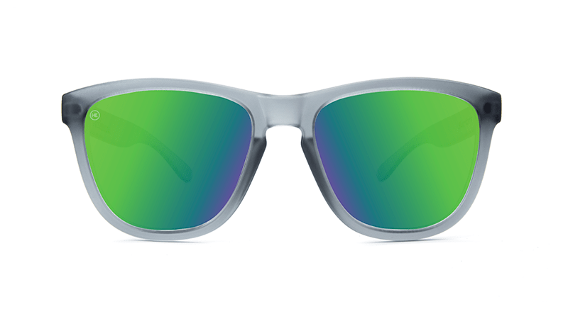 Premiums Sunglasses with Frosted Grey Frames and Green Moonshine Mirrored Lenses, Front