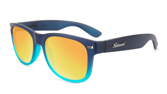 Sunglasses with Frosted Navy Fade Frames and Polarized Sunset Lenses, Flyover