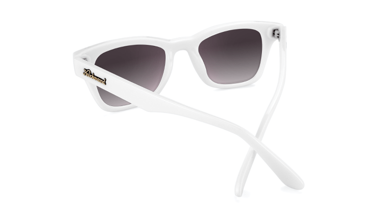 Sunglasses with Glossy White Frames and Polarized Smoke Gradient Lenses, Back