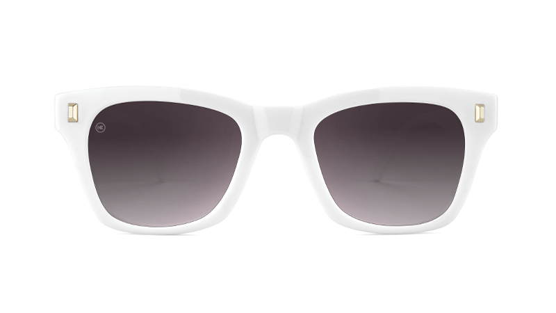 Sunglasses with Glossy White Frames and Polarized Smoke Gradient Lenses, Front