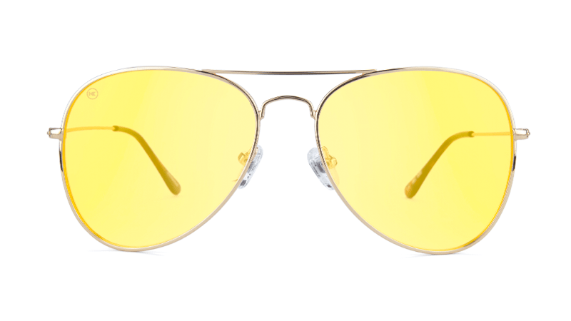 Sunglasses with Gold Metal Frame and Blue Light Blocker Lenses, Front