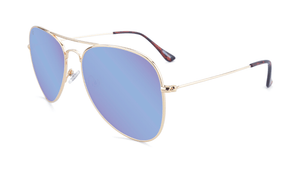 Sunglasses with Gold Metal Frame and Polarized Snow Opal Lenses, Flyover