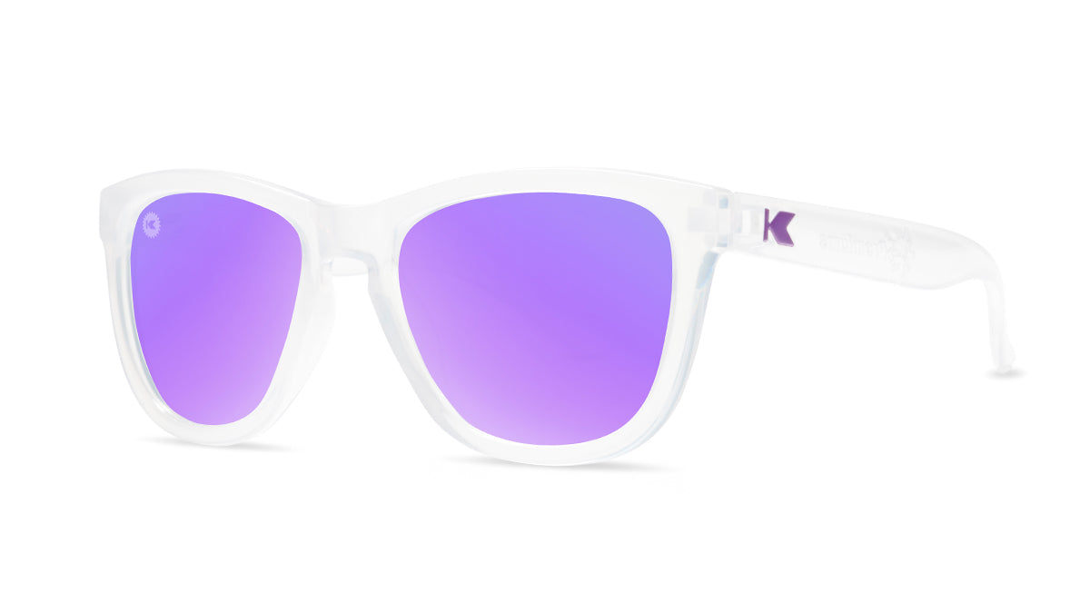 Kids Sunglasses with UV color changing frames and polarized lilac lenses, threequarter