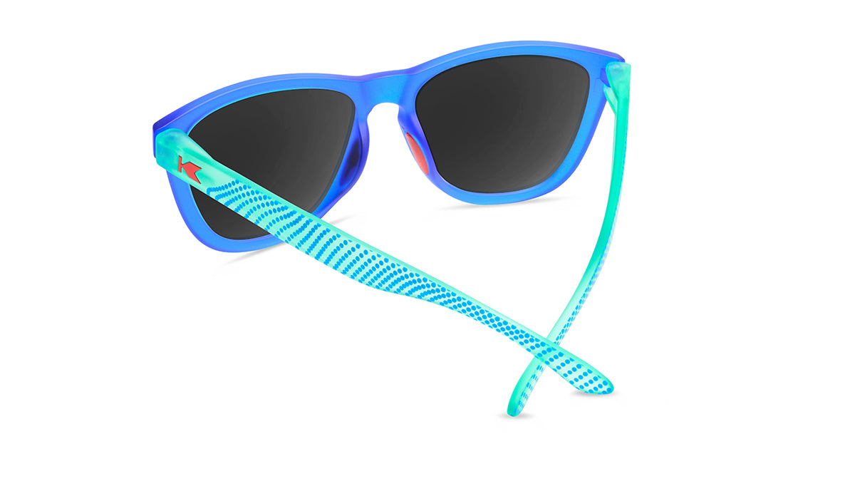 Sport Sunglasses with Blue Fronts and Mine Green Arms and Polarized Aqua Lenses, Back