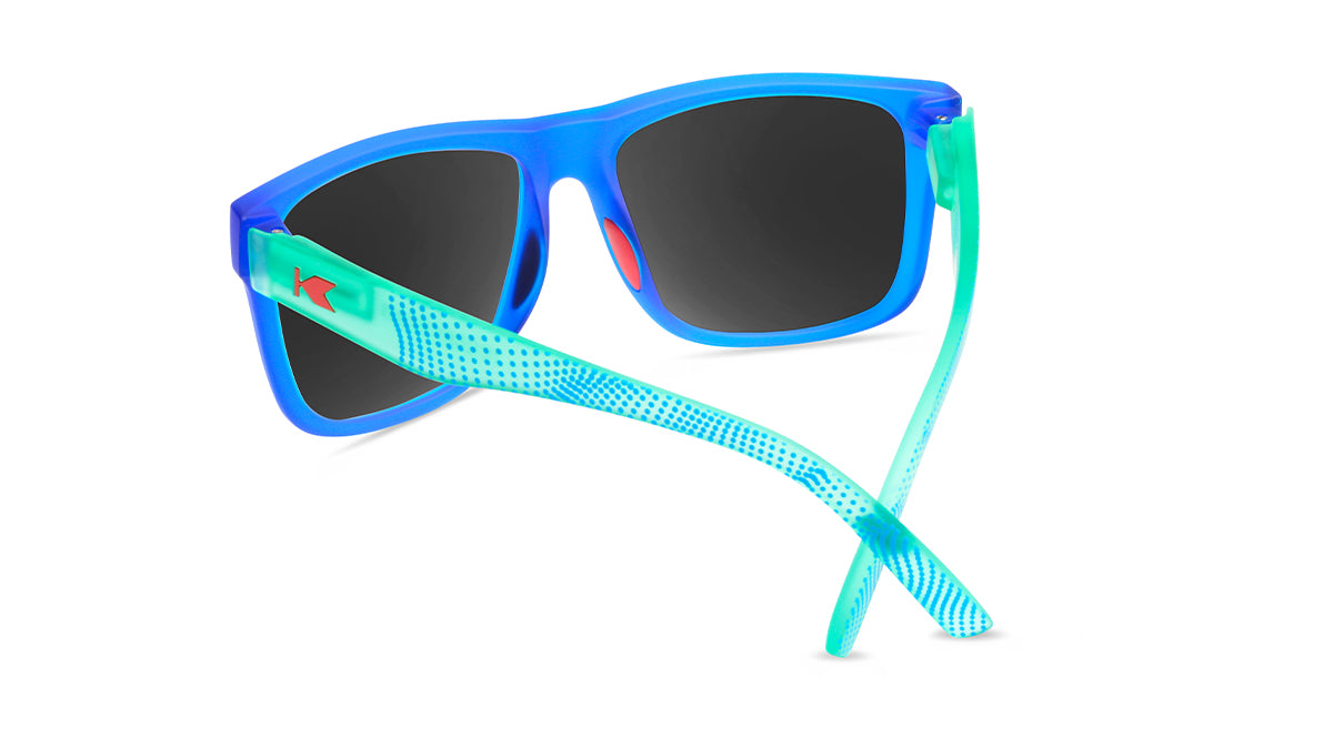 Sport Sunglasses with Blue Fronts and Mine Green Arms and Polarized Aqua Lenses, Back