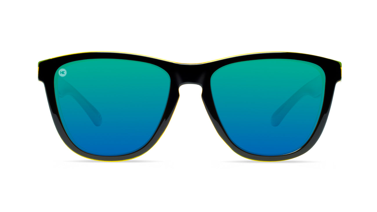 Sunglasses with Black Frames and Polarized Green Lenses, Front