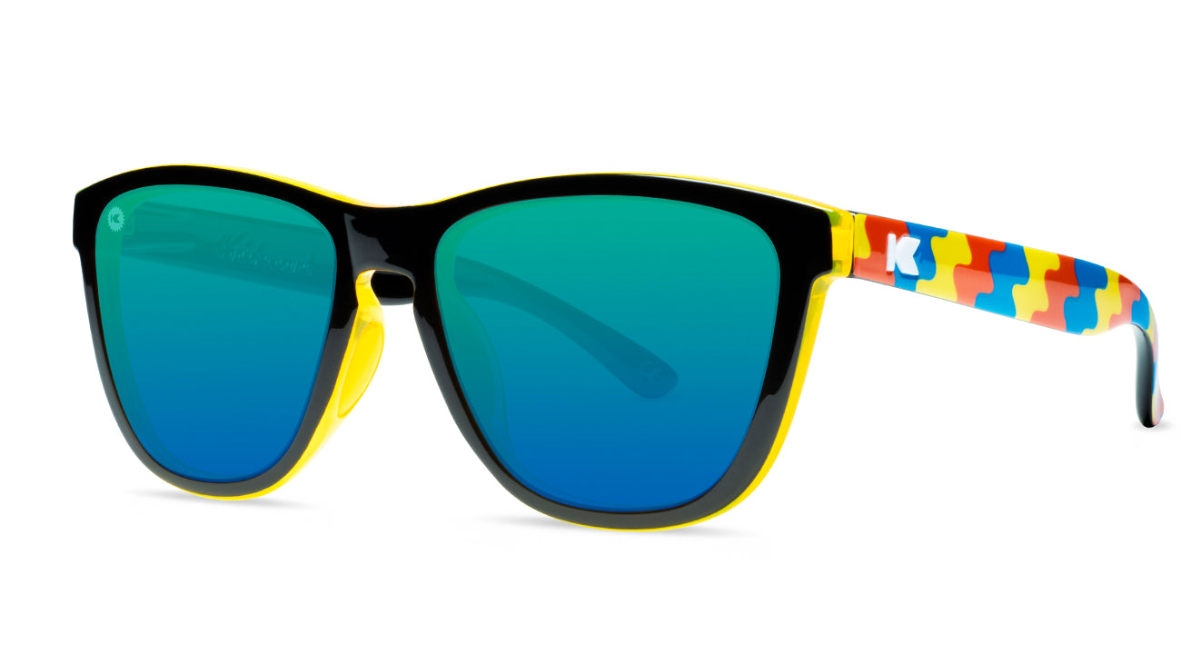 Sunglasses with Black Frames and Polarized Green Lenses, Threequarter