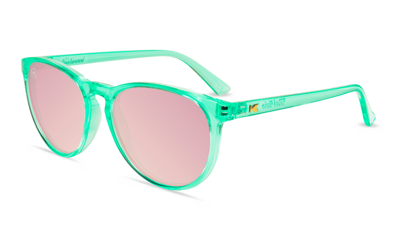 Sunglasses with Glossy Green Frames and Polarized Pink Lenses, Flyover