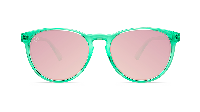 Sunglasses with Glossy Green Frames and Polarized Pink Lenses, Frint