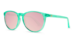 Sunglasses with Glossy Green Frames and Polarized Pink Lenses, Threequarter