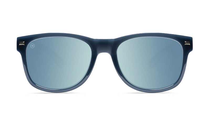 Sunglasses with Glossy Navy Frames and Polarized Sky Blue Lenses, Front