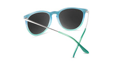 Sunglasses with lakeside-inspired frames and polarized blue lenses, back