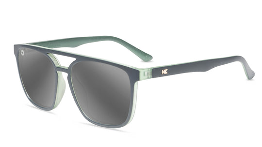 Sunglasses with Grey And Green Frames and Polarized Silver Smoke Lenses, Flyover