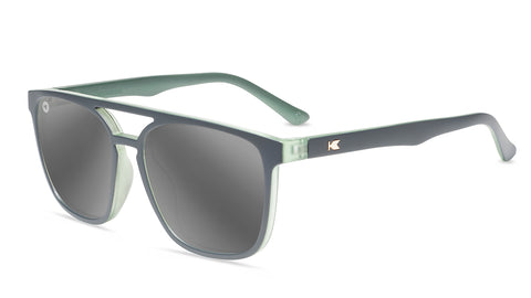 Sunglasses with Grey And Green Frames and Polarized Silver Smoke Lenses, Flyover