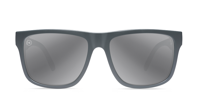 Sunglasses with Matte Grey Frames and Polarized Silver Smoke Lenses, Front