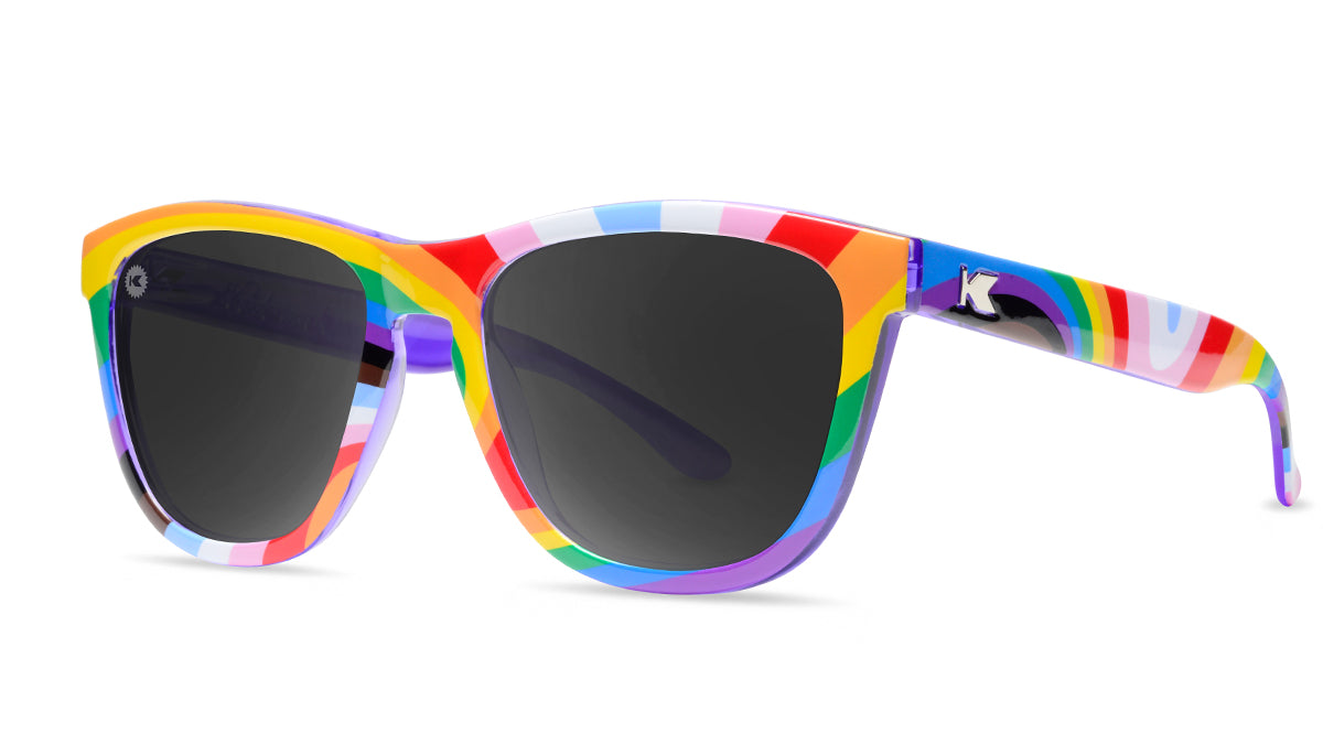 Sunglasses with Loud and Proud Frames and Polarized Black Smoke Lenses, Threequarter