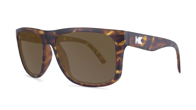 Sunglasses with Matte Tortoise Shell Frame and Polarized Amber Lenses, Threequarter