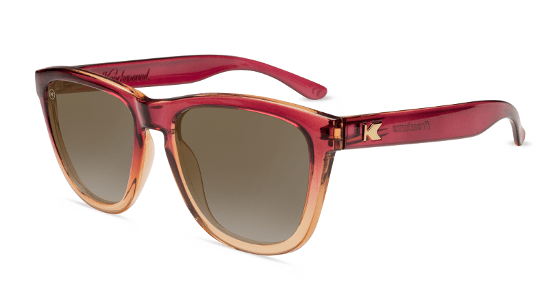 Sunglasses with Raspberry and Creme Beige Frames with Polarized Amber Lenses, Flyover