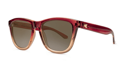 Sunglasses with Raspberry and Creme Beige Frames with Polarized Amber Lenses, Threequarter