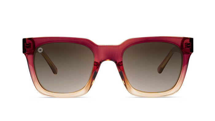 Sunglasses with Red and Yellow frames and Polarized Amber Gradient Lenses, Front