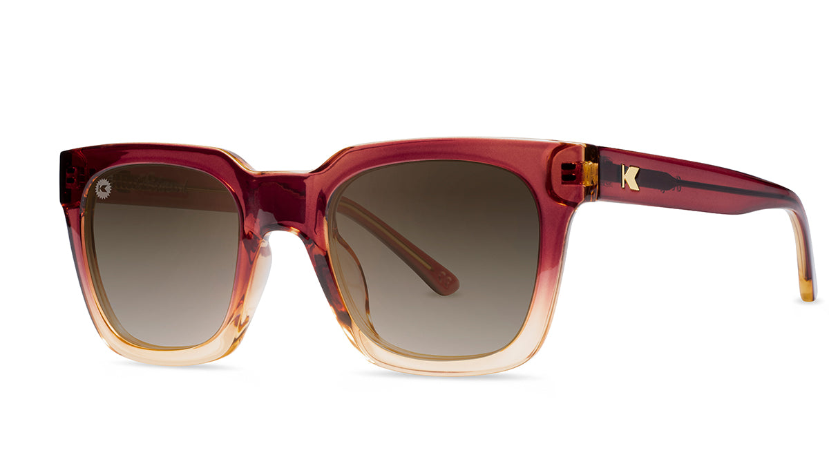 Sunglasses with Red and Yellow frames and Polarized Amber Gradient Lenses, Threequarter