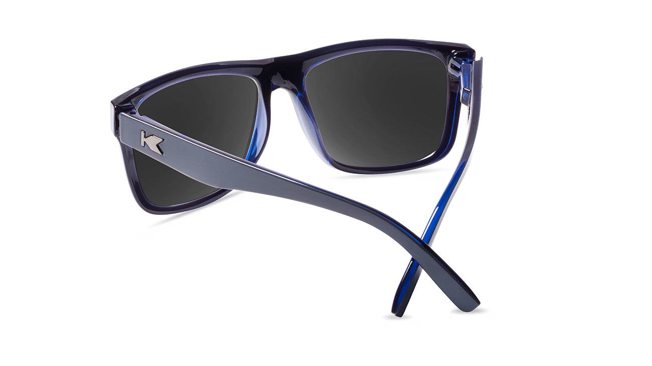 Sunglasses with glossy Blue Frames and Polarized Moonshine Lenses. Back