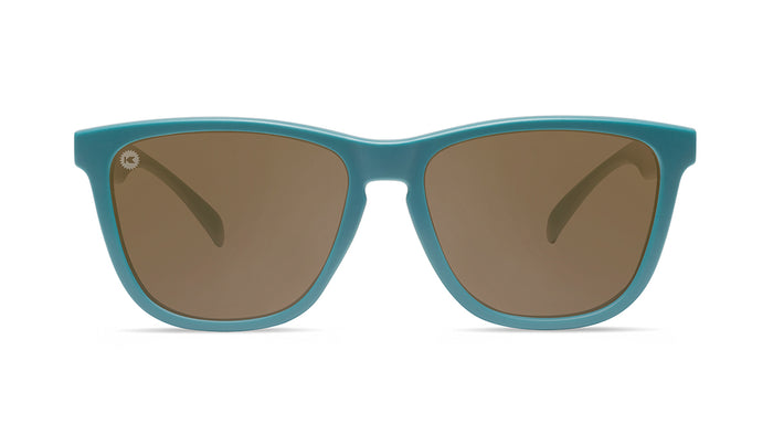 Sunglasses with Turquoise Frames and Polarized Amber Lenses, Front